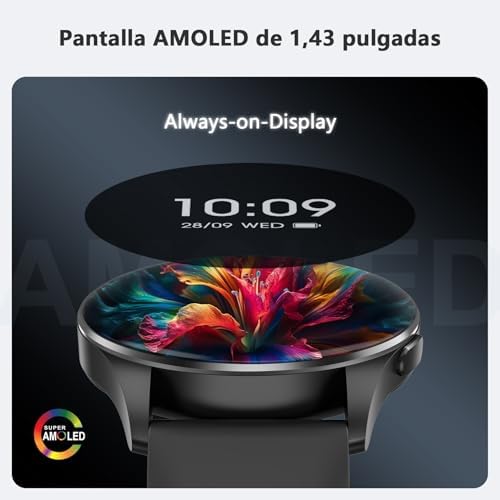 Blackview Smartwatch para Hombre y Mujer | Llamadas Bluetooth | Pantalla AMOLED de 1.43 Pulgadas | SpO2/Pulsómetro/Monit