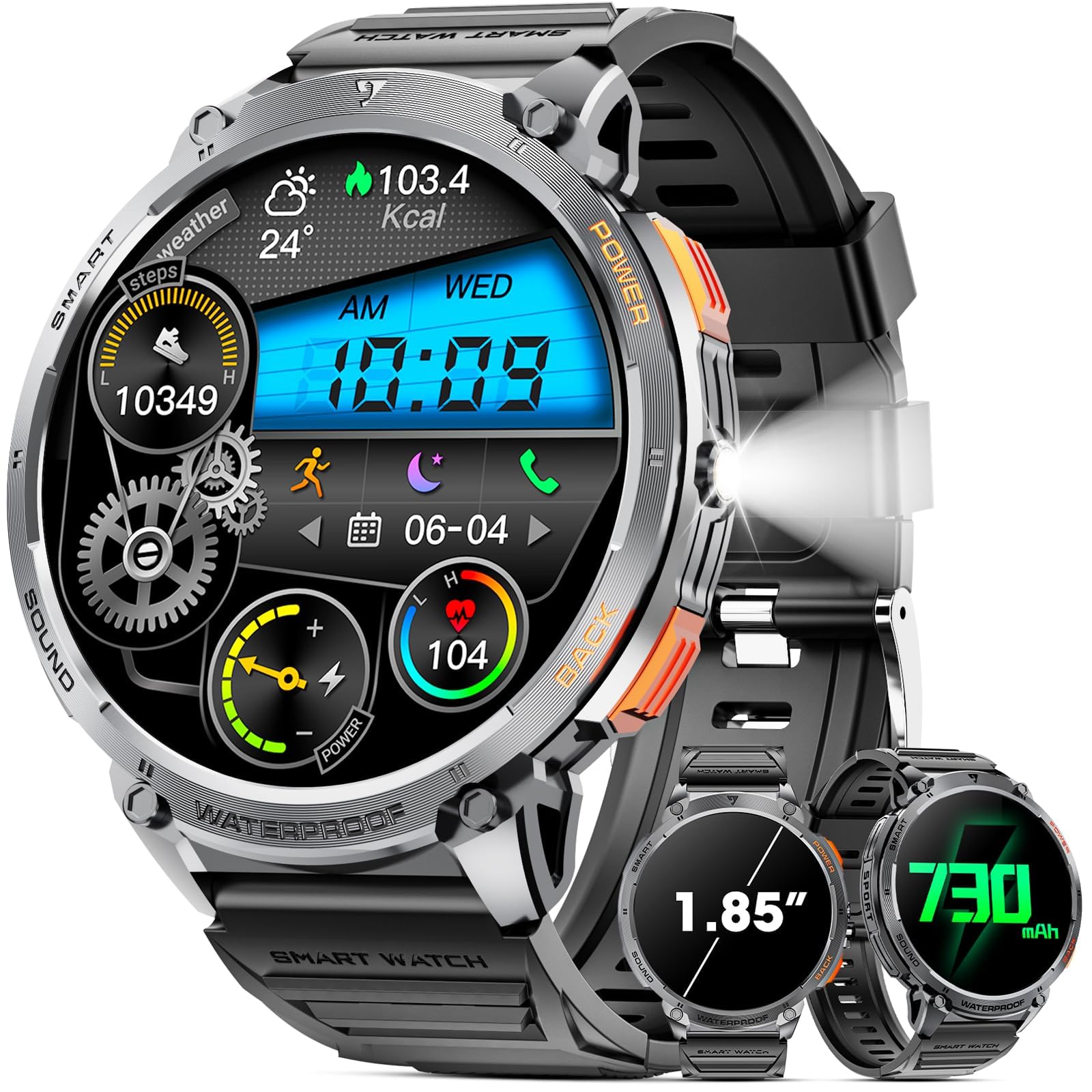 Reloj Inteligente Hombre con Linterna y Monitor de Sueño para Hombres en Escenarios Militares y Deportivos con Batería d